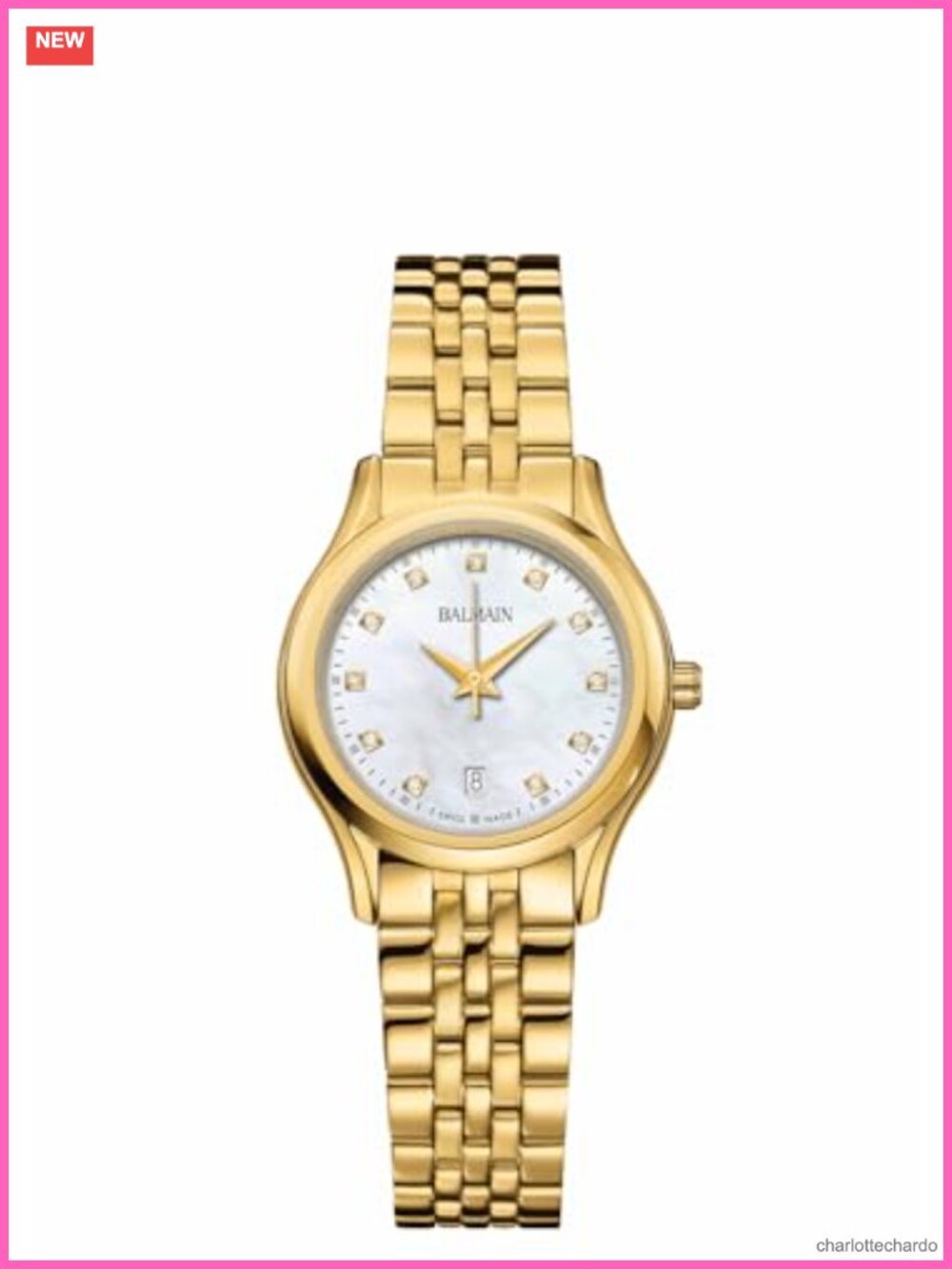 Swiss Quartz Watch 27.5mm Stainless Steel Diamond Accents Sapphire Crystal